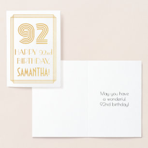 Cartão Metalizado Aniversário de 92 anos - Visual inspirado em Art D