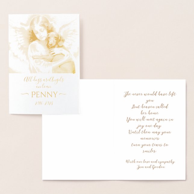 Cartão Metalizado Anjo Simpatia por Perda de Dachshund (Exibição)