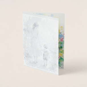 Cartão Metalizado Aquarela Personalizada Mãe e Filho