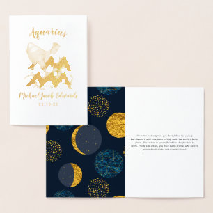 Cartão Metalizado Aquário Astrologia Signo do Zodíaco Personalizad