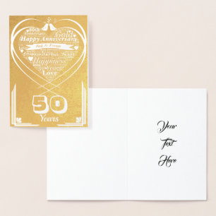Cartão Metalizado Arte personalizada 50º aniversário Dourado