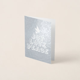 Cartão Metalizado árvore de Natal alegria amor paz pombo branco folh