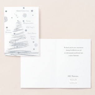 Cartão Metalizado Árvore Russa de Prata de Natal Desenhada