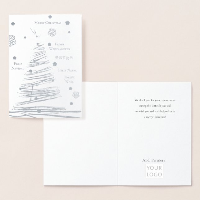 Cartão Metalizado Árvore Russa de Prata de Natal Desenhada (Exibição)