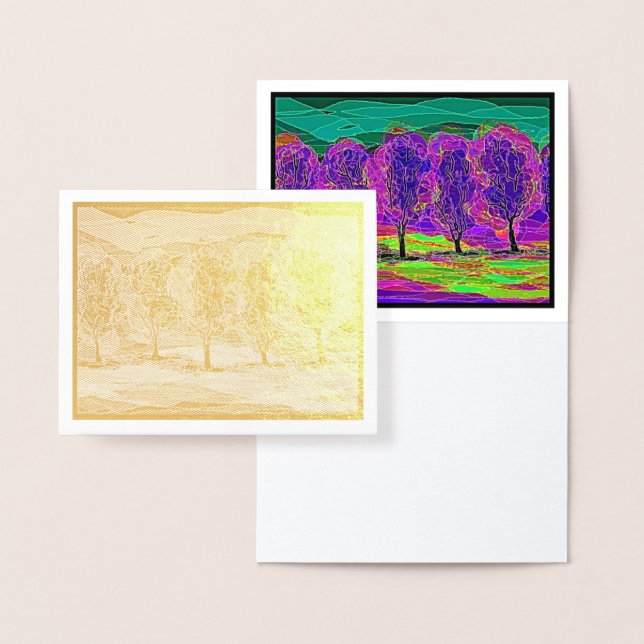 Cartão Metalizado Árvores Roxas por Mark Edward Westerfield Gold Foi (Display)