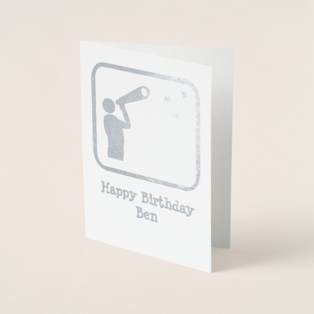 Cartão Metalizado Astrônomo com Telescópio - Sua Foto e Texto (Frente)