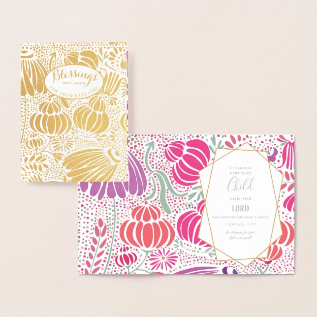 Cartão Metalizado Bênçãos de Chá de fraldas Floral Real Gold Foil (Exibição)