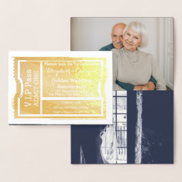 Cartão Metalizado Bilhete de Aniversário de Bodas de Ouro VIP
