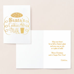 Cartão Metalizado Biscoitos e Leite do Papai Noel Natal Caprichoso