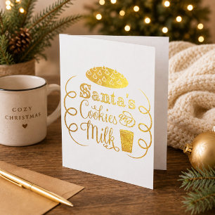 Cartão Metalizado Biscoitos e Leite do Papai Noel Natal Caprichoso