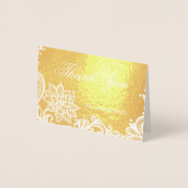 Cartão Metalizado Bohemian Floral Lace Weding Obrigado