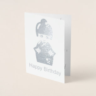 Cartão Metalizado Boneca japonesa - aniversário de prata