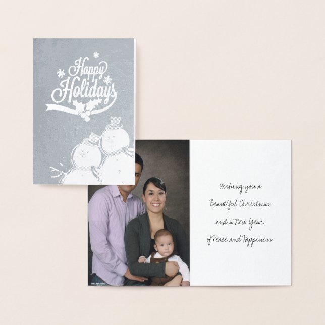 Cartão Metalizado Boneco de Neve Retro Felidas Festas (Exibição)