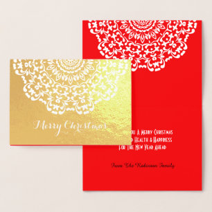 Cartão Metalizado Bonito Lacy Flower - Natal feliz e patenteado