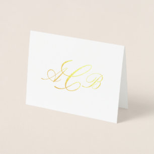 Cartão Metalizado Bonito Monograma Clássico Iniciais Notecard
