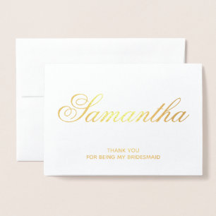 Cartão Metalizado Bridesmaid de Script de Rico Personalizado Obrigad