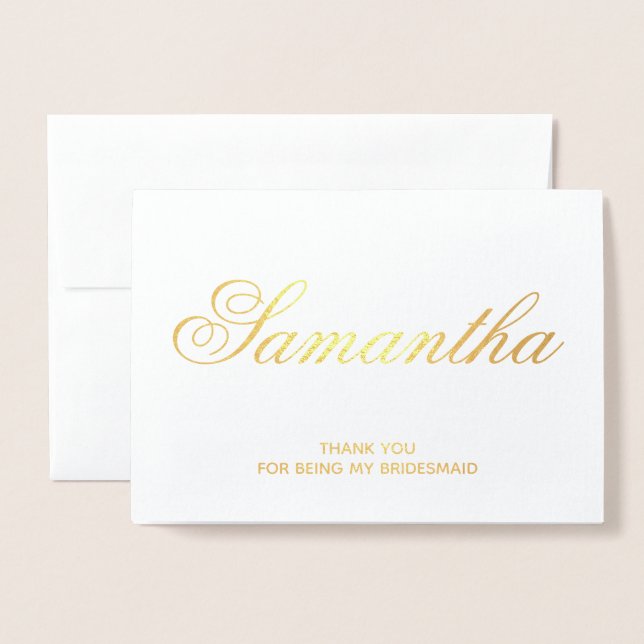 Cartão Metalizado Bridesmaid do Script de Rico Personalizado Obrigad (Frente com envelope)