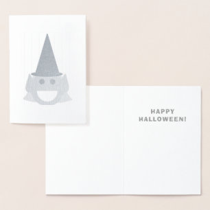 Cartão Metalizado Bruxa de Halloween Fofo Divertido Sorridente Feliz