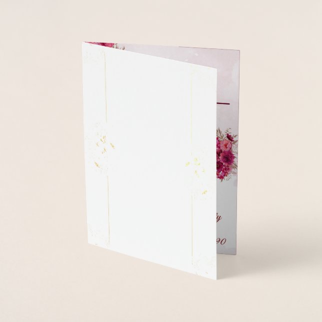 Cartão Metalizado Burgundy Pink Elegant Wedding (Frente)