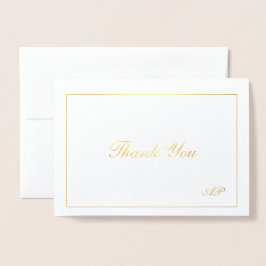 Cartão Metalizado Casamento de Fotos Elegante Monograma Obrigado Dou