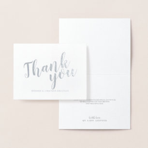 Cartão Metalizado Casamento de Script Moderno Obrigado Silver