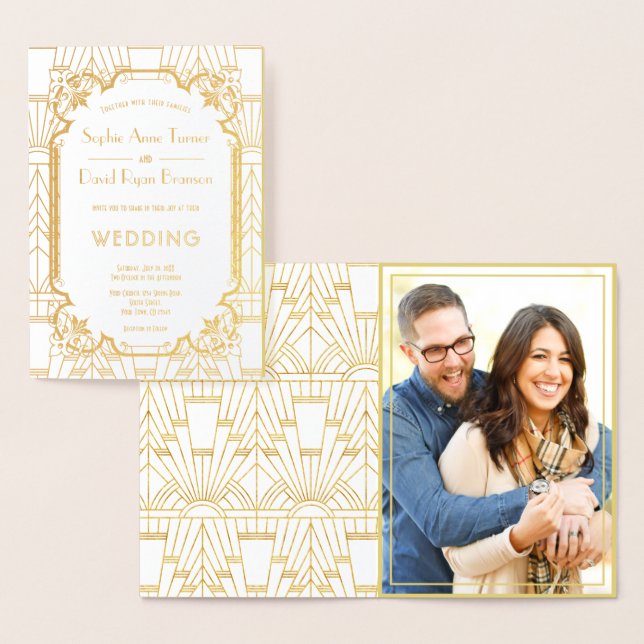 Cartão Metalizado Casamento Dourado exclusivo do Excelente Gatsby Ar (Exibição)