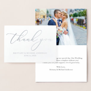 Cartão Metalizado Casamento Elegante Da Caligrafia Obrigado Prata