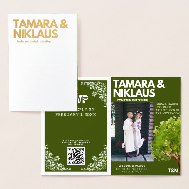 Cartão Metalizado Casamento Eslavo Verde da Floresta Negra Elegante (Exibição)