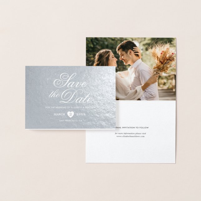 Cartão Metalizado Casamento Fotográfico Elegante Simples Salve A Dat (Exibição)