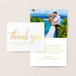 Cartão Metalizado Casamento Moderno Obrigado Casal Nota Fotográfica