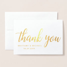 Cartão Metalizado Casamento Moderno Obrigado Foto Casal BT Dourada