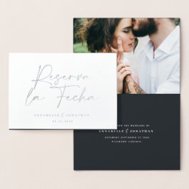 Cartão Metalizado Casamento moderno Reserva la Fecha preto 1 foto