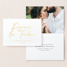 Cartão Metalizado Casamento moderno Reserva la Fecha preto 1 foto Fo