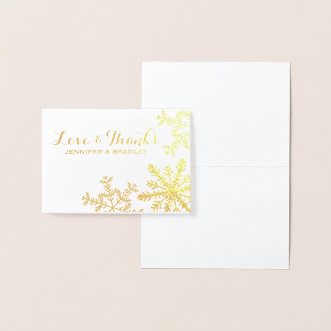 Cartão Metalizado Casamento no inverno de Flocos de Neve Gold Foil (Exibição)