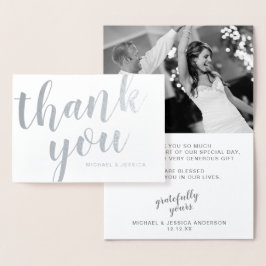 Cartão Metalizado Casamento Silver Foil Obrigado com Foto