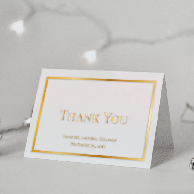 Cartão Metalizado Casamento Simples Elegante Minimalista Obrigado (Simple Elegant Minimalist Wedding Thank You Gold Foil Folded Card)