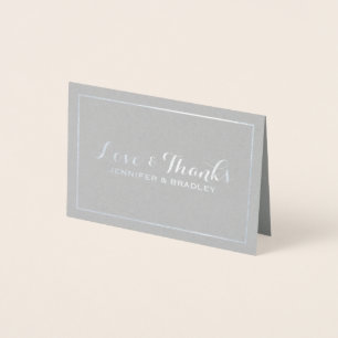 Cartão Metalizado Casamento Simples Elegante Silve Foil Border Obrig