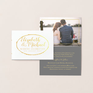 Cartão Metalizado CASAMENTO TEMA DAMASCO Elegante Dourado DE FOTO DE