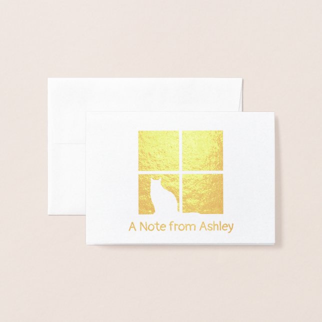 Cartão Metalizado Cat na Janela Moderna Exclusiva "A Nota De" Dobrad (Frente com Envelope)