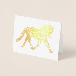 Cartão Metalizado Cavalo de Dressage em Folha de Ouro