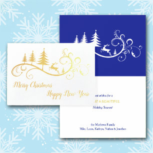 Cartão Metalizado Cervos retros do pulo e Natal da árvore