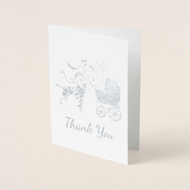 Cartão Metalizado Chá de fraldas de Cachorro Dalmático Cinza (Frente)