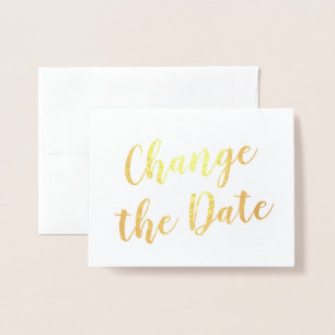 Cartão Metalizado Chic Elegant Muda a data de casamento Dourado