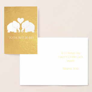 Cartão Metalizado Chic Gold Foil Heart Elephants Best Hubby