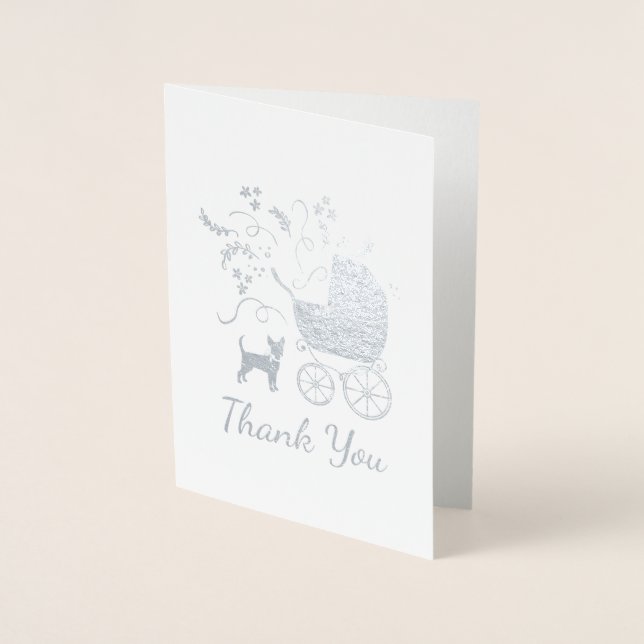 Cartão Metalizado Chihuahua Chá de fraldas Gênero Cute Neutro (Frente)