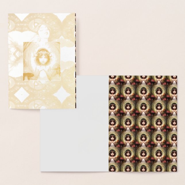 Cartão Metalizado cogumelo vintage fada lírio  (Exibição)