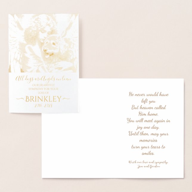 Cartão Metalizado Condolências pela perda do rabisco do Ouro (Exibição)