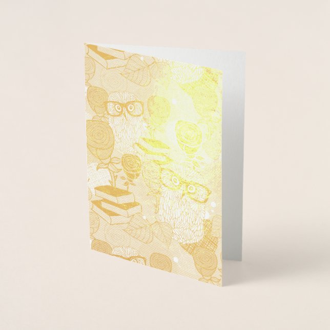 Cartão Metalizado Coruja nas rosas vermelhas (Frente)