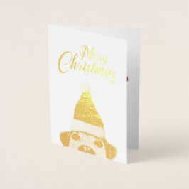 Cartão Metalizado Curioso Cachorro Engraçado com Papai Noel