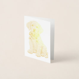 Cartão Metalizado Cute Yellow Lab Wearing Ribbon Stamp